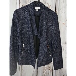 Calvin Klein Navy Blue Blazer W/ Silver Zippers Sz Women's L Office Balletcore